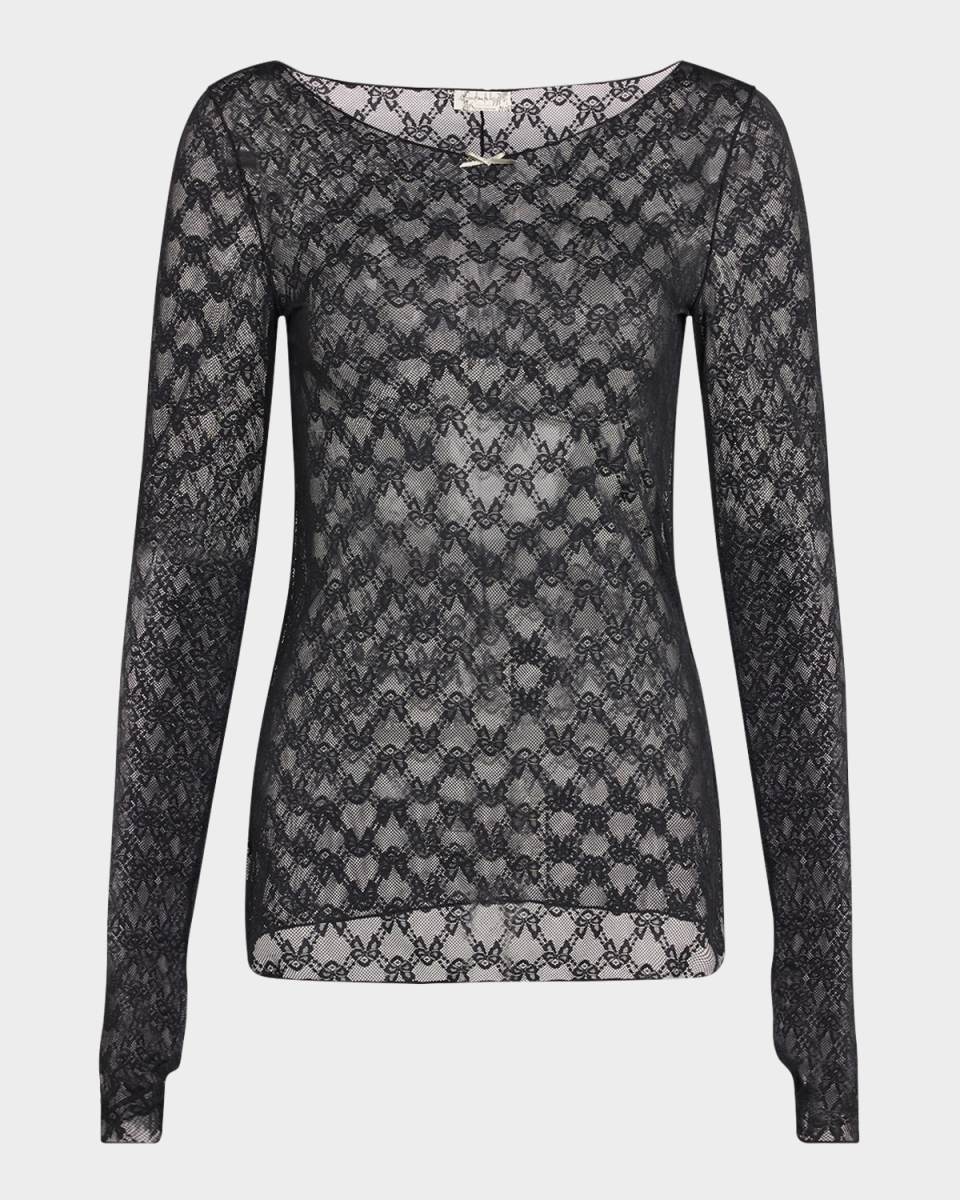 From Me to You Bow Mesh Long-Sleeve Top